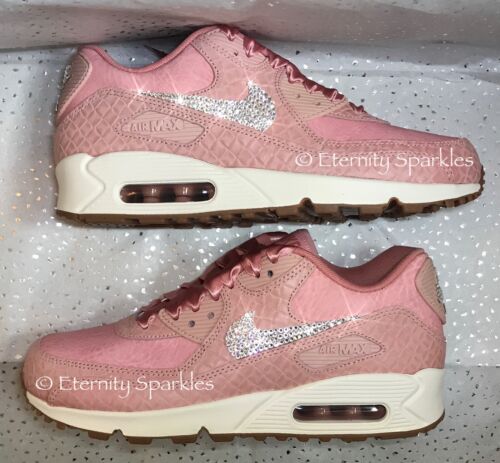 Maßgeschneiderte rosa Glasur Kristall funkelnde Nike Air Max 90 Premium Damen Turnschuhe - Bild 1 von 4