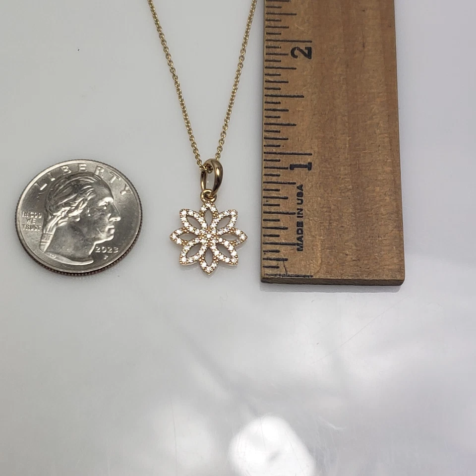 Pandora 14k Oro Amarillo Encaje Botánico Circonita Transparente Colgante Collar 350179CZ Foto 4 de 4