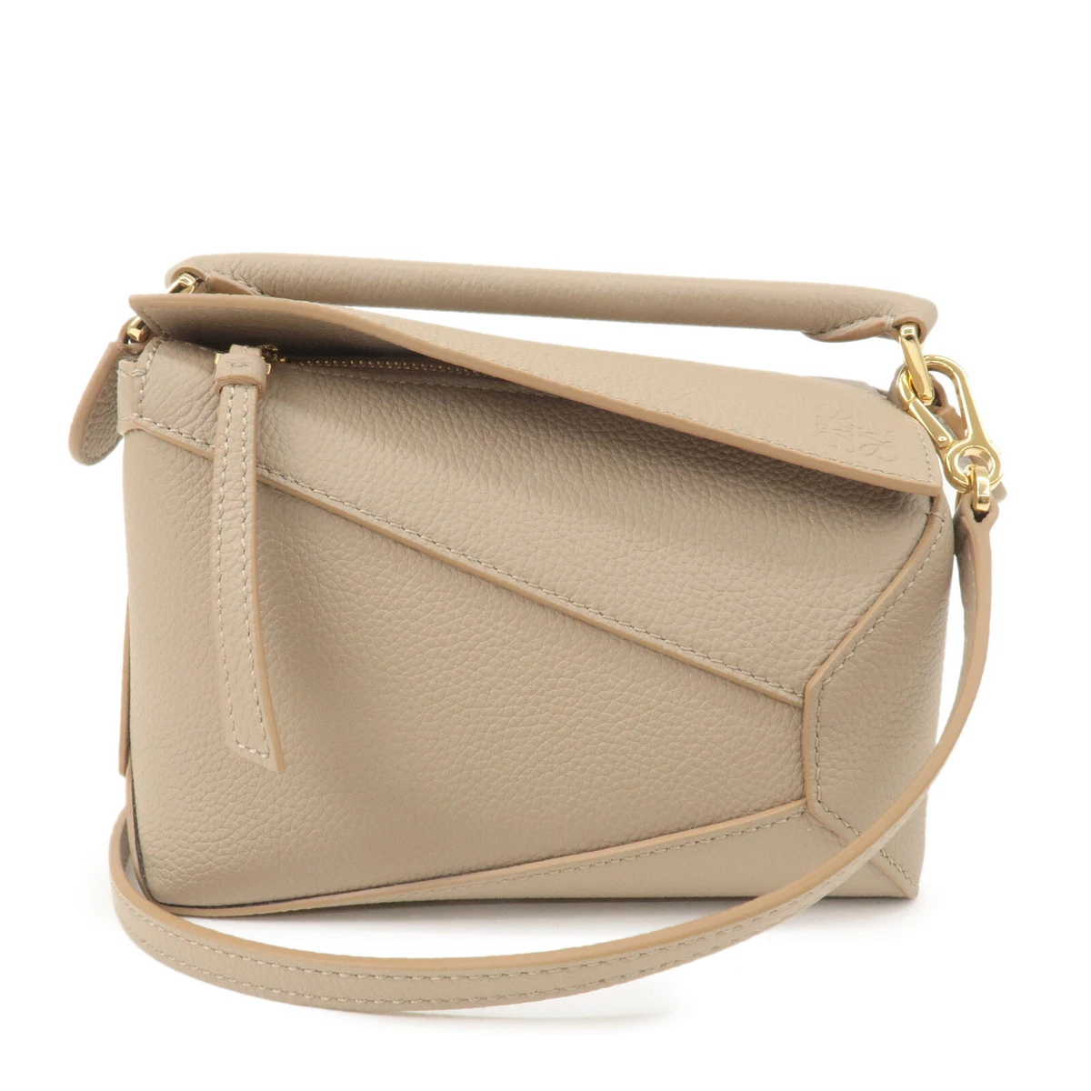 Auth LOEWE Leather Puzzle Bag Mini 2WAY Shoulder Bag Sand
