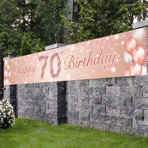 Happy 70th Birthday Rose Gold Banner & Balloon Confetti Theme Decor Set - Picture 4 of 6