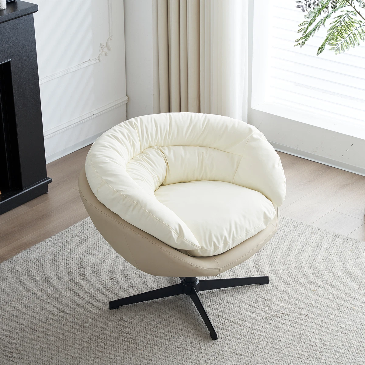 PU Leather Upholstered Swivel Cuddle Barrel Accent Round Sofa