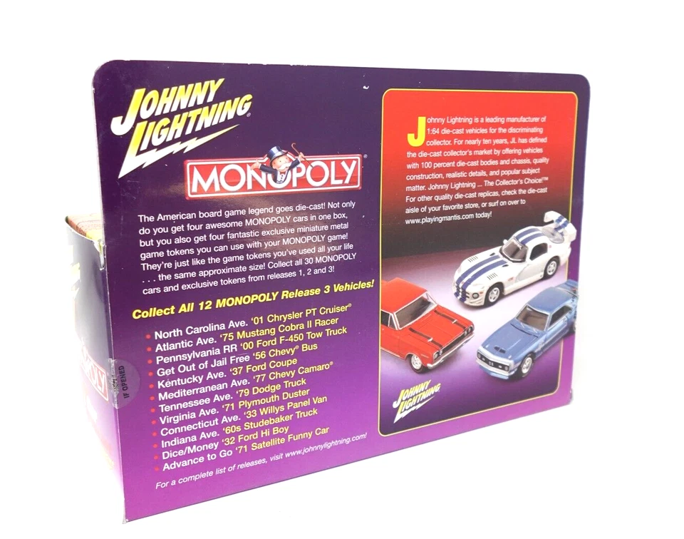 Johnny Lightning Monopoly 4 Car Set 1:64 Scale Unopened 245-04 Advance To Go 3 - Image 4 of 4