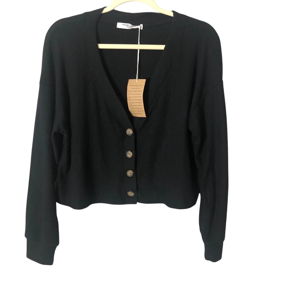 Cárdigan corto Project Social T Los Angeles mediano negro acanalado precio de venta sugerido por el fabricante $148 nuevo con etiquetas Foto 2 de 4