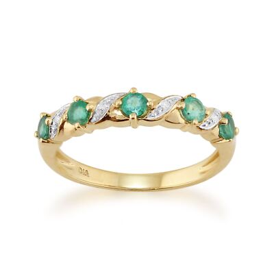 Klassischer Jugendstil Stil Stil Rund Smaragd & Diamant Halb Eternity Ring