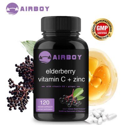 Elderberry Vitamin C + Zinc - Vitamin D3, Ginger - Immune System Booster,Support