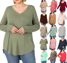 Plus Size V-Neck Long Sleeve LUXE RAYON Hi-Low Hem Top Sz. 1X  3X