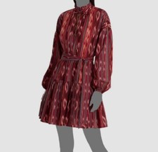 $195 Ralph Lauren Women Red Stripe Ruffle Belted Voile Mini A-Line Dress Size 12