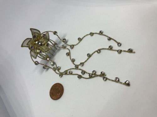Vintage Gold Crystal Rhinestone Diamante Flower Hair Clip Pins Wedding Comb 1980 - Picture 8 of 9
