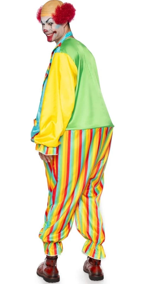 Disfraz de payaso de circo de 2 piezas con mono arco iris satinado para hombre Foto 3 de 4