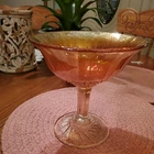 Marigold Orange Compote -Carnival Depression Glass - Iridescent 7x6.75 inches