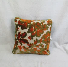 Vtg Brocade 12 x 12 Decorative Pillow Green Orange Japan Retro Grannycore