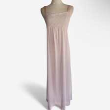 VTG 70s Shadowline Pink Babydoll Maxi Nightgown Fairy Coquette Princess Petite