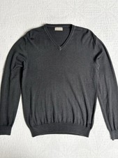 Napapijri Vintage V Neck 100% Merino Wool Sweater Pullover in Grey, Size Large