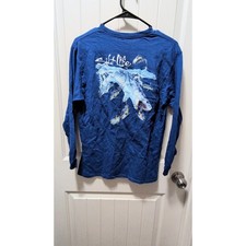 Youth XL Blue Salt Life Long Sleeve T-Shirt -w-Sharks  Tuna Fish.Excellent Cond
