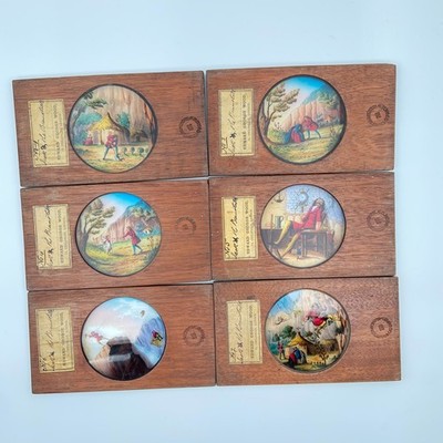 6 magische Laternendias um 1860 'Jack & the Beanstalk' handkoloriert von z.B. Holz