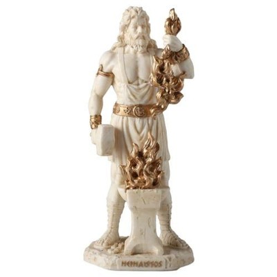 Hephaistos griechischer Schmiedegott Figur gebunden Marmor Polyresin Statue 16 cm