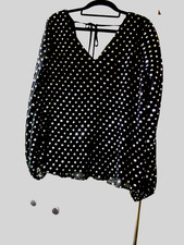 evening tunic top 12 F F black with gold pokerdots small pleated sleeves & front