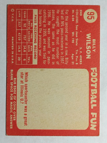1958 Topps #95 Billy Wilson (VGEX) - Picture 2 of 2