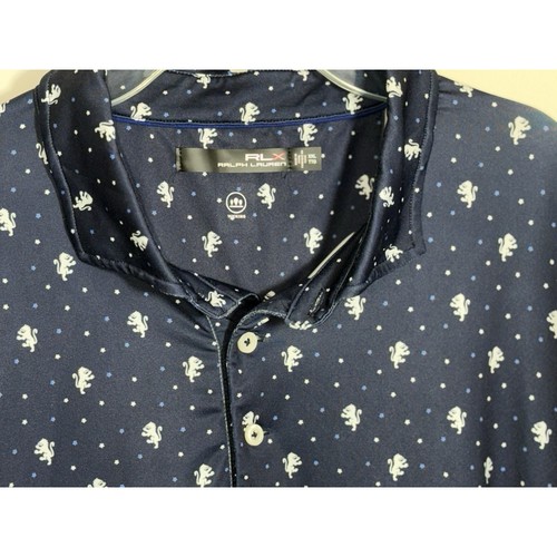 RLX Ralph Lauren Polo Shirt Men's 2XL Blue Lion Star Print Stretch Golf Casual - Picture 3 of 4