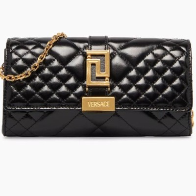 Versace Greca Goddess Mini Quilted Patent Leather Crossbody / Clutch Black