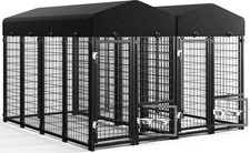 Outdoor Heavy Duty Large Dog Kennel 8x4x6FT with Doggy Door Swivel Feeder Roof