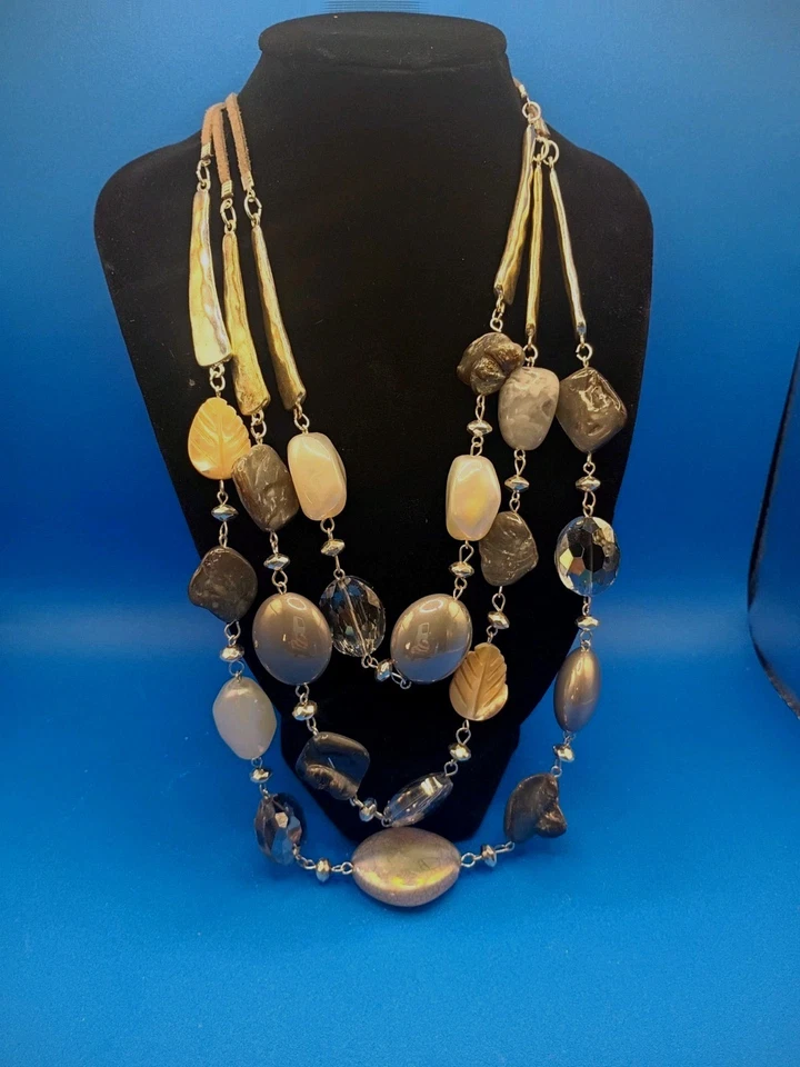 Style And Co Grey Stone And Shell 3 Layered Necklace 25" Plus 3" Exterior - Image 2 of 4