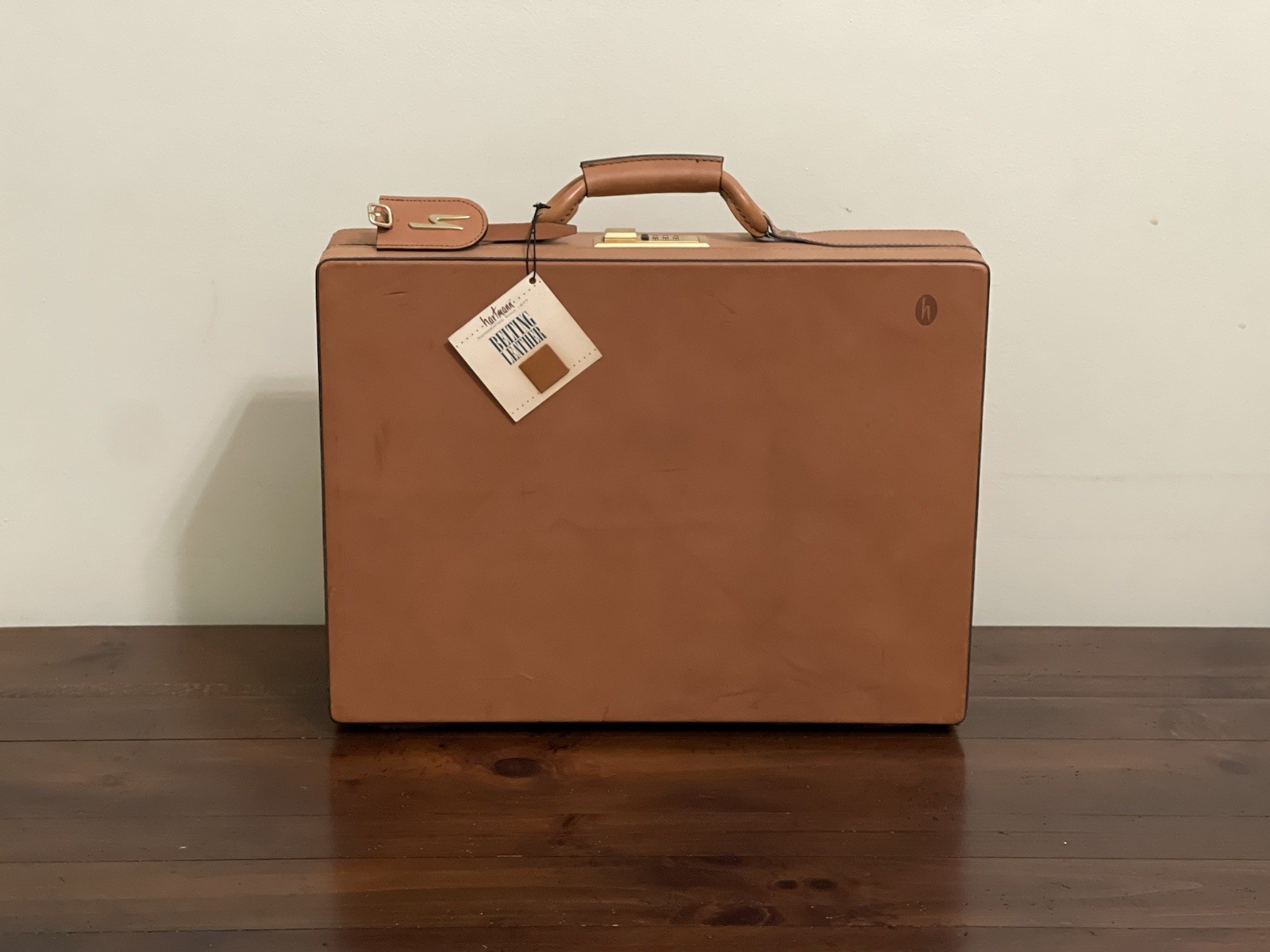 Hartmann Tan Leather Hard Side Wood Box Attaché Briefcase Super Rare NOS image 2
