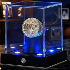 Cordless LED Championship Ring Display Case, Clear Acrylic Single Ring Holder wi