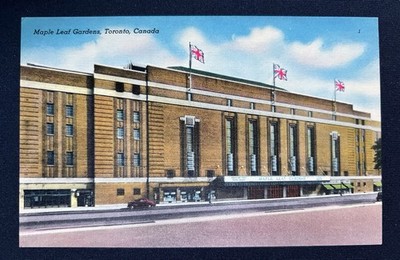 1944 Vintage Hockey Maple Leaf Gardens Linen Postcard Toronto Maple Leafs Blank