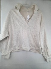 Gap Women's Medium Pale Grey Heat Relaxed Fleece V-Neck Hoodie NWT 59.99