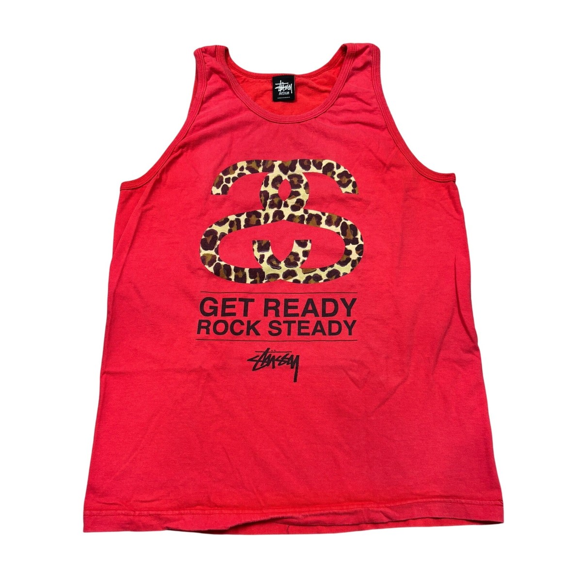 Vintage Y2K Stussy Get Ready Rock Steady Cheetah Tank Sleeveless