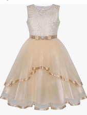 Girls/Tween Cream  Gold Cotillion Gown: Wedding, Pageant, Dance, Formal
