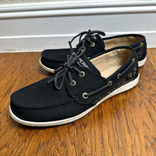 Sperry Men's Black Canvas Boat Shoe Lace-Up Rubber Sole US 9