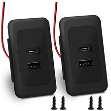 2 Pack RV USB Outlet 12V-24V Wall Mount, Dual Charger, USB-A Black