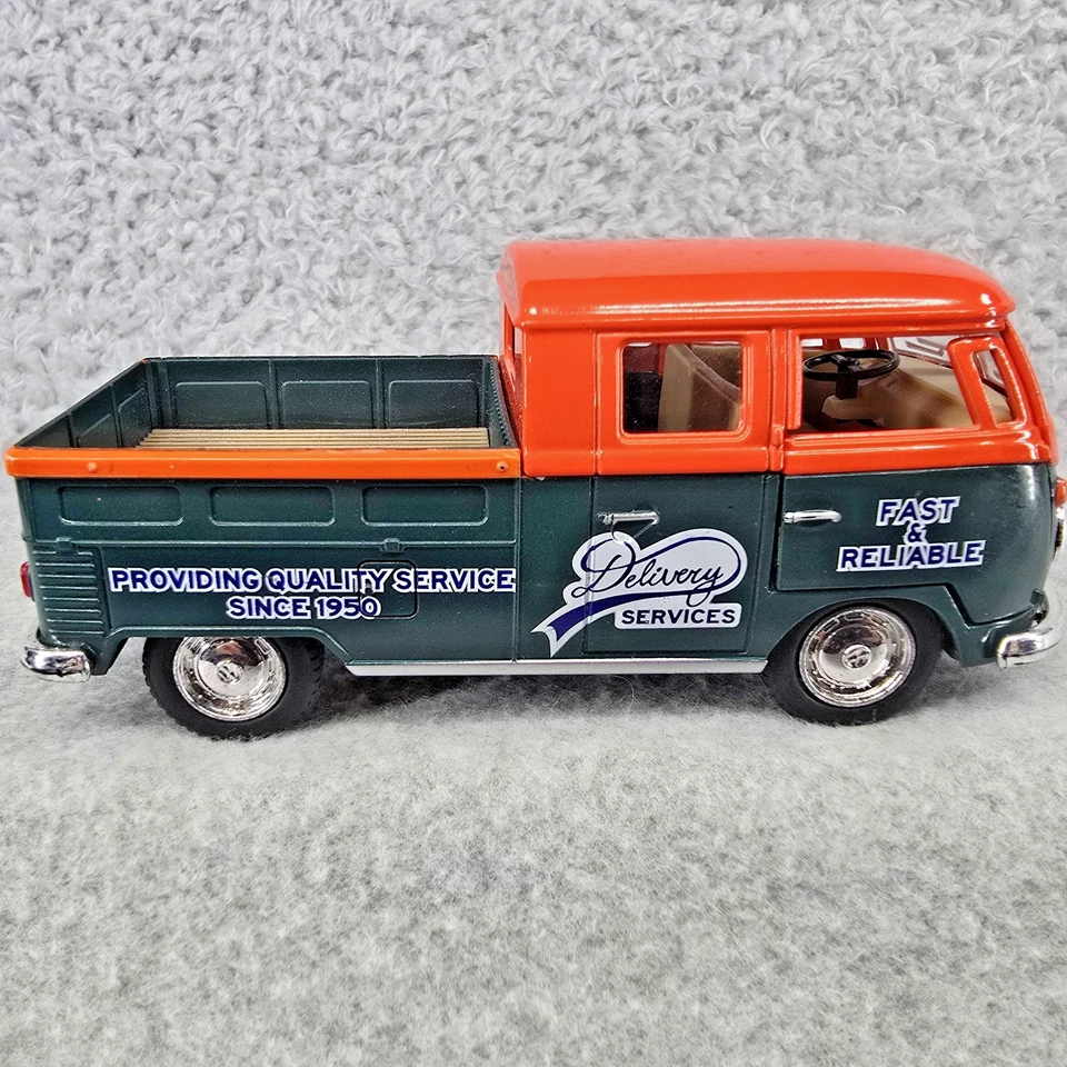Volkswagen Diecast Doble Cabina Pickup Microbús 1963 Kinsmart Pullback Motor VW Foto 3 de 4