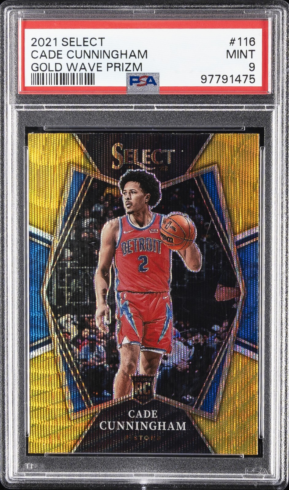 2021 PANINI SELECT GOLD WAVE PRIZM #116 CADE CUNNINGHAM PSA 9