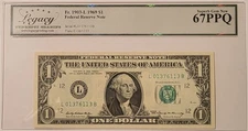 1969 FRB San Francisco $1 Bank Note Superb Gem New 67 PPQ Legacy