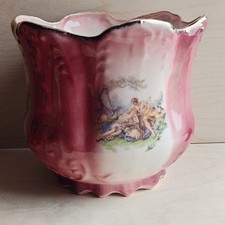 Vintage English Ceramic Planter Cache Pot Pink Scenic 18cm KLM