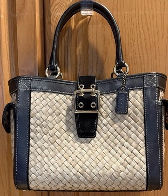Vintage Y2K Coach 4419 Handbag Woven Straw and Brown Leather Suede
