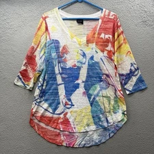 Inoah Abstract Tunic Top Blouse Multicolor Art To Wear Asymmetric Hem Size S
