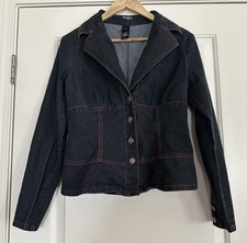 VTG Bisou Bisou Dark Denim Blazer Jacket Red Accents Gothic Women's 10