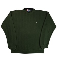 Vintage Chaps Ralph Lauren Sweater XL Green Herringbone Crewneck Cotton
