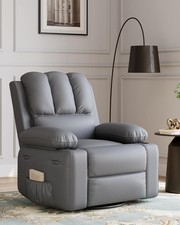 Oversized Manual PU Leather Recliner Chair with Cup Holders and Side Pockets