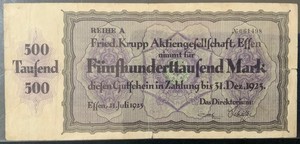1923 GERMANY ESSEN PAPER MONEY - 500,000 MARK BANKNOTE!
