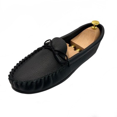Herren Mokassin Hausschuhe schwarz harte Sohle Echtleder Slipper Cooper Schuhe