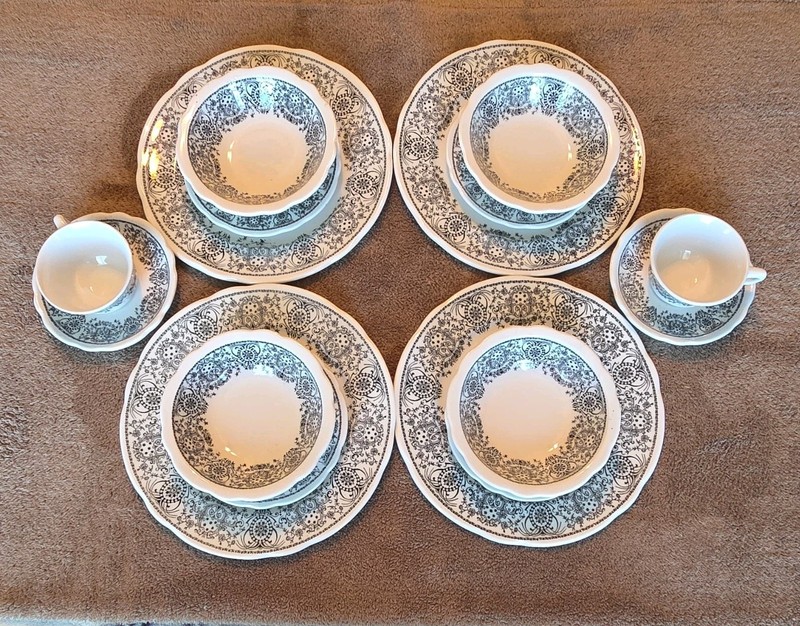 VintageJackson China V11 Black Lace Pattern Dinner Set Of 16