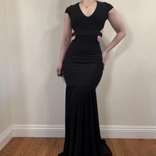 Gold Label Maxi Dress Womens Small Black Bodycon Bandage Cutout Mermaid Gown