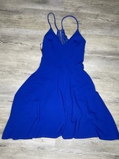 B. Darlin Blue Fit & Flare Dress Sleeveless V-Neck Straps Lace Zip 7/8 Juniors