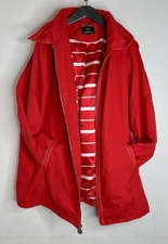 Dennis Basso Beautiful 1x Cherry Red & White Walking Car Coat w/ Removable Hood