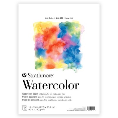 Strathmore 200 Series Watercolor Paper, Tape Bound Pad, 11x15 11x15, White